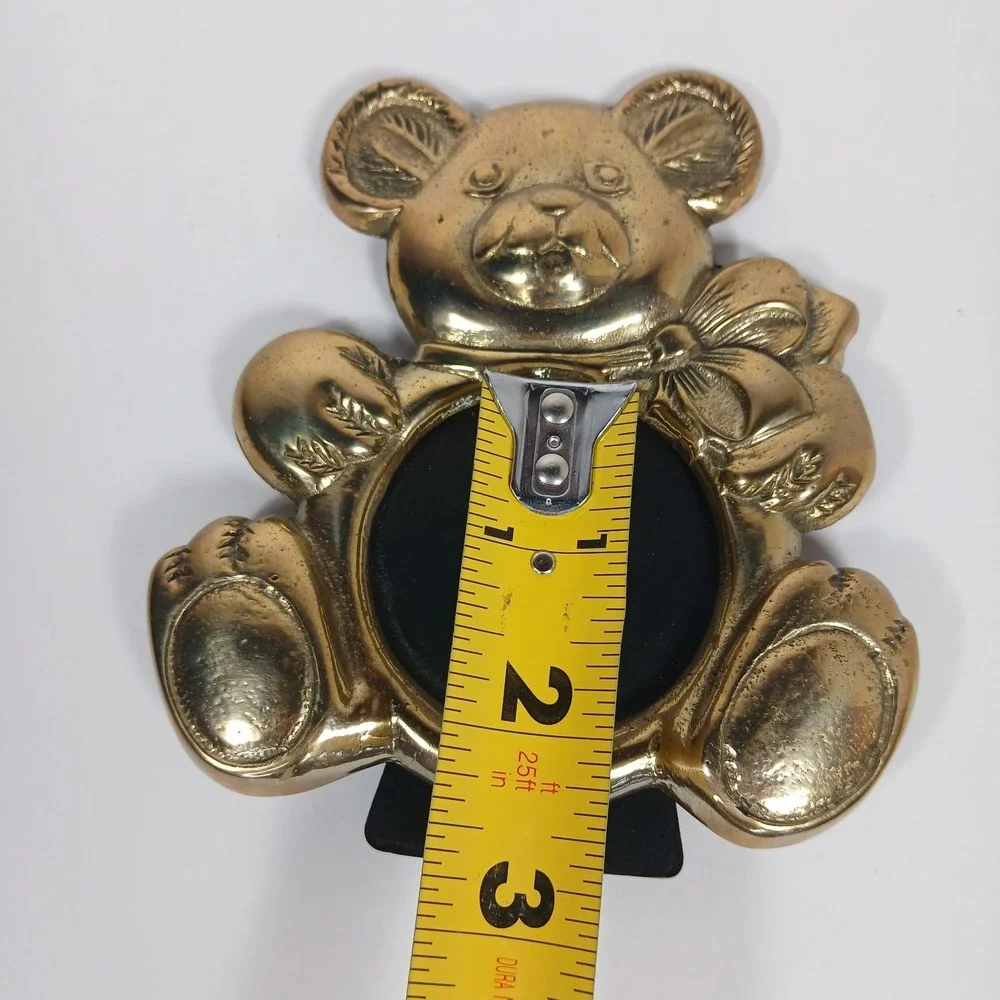 Vintage Brass Teddy Bear Photo Frame Baby Shower Gift Picture Nursery Cottage
